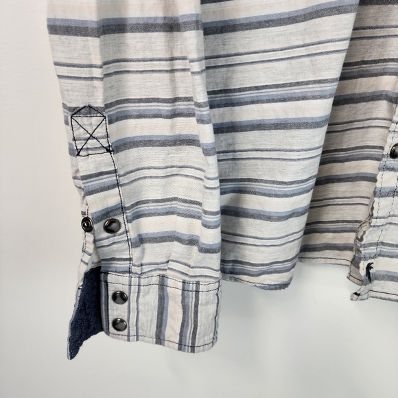 MOONSHINE SPIRIT Striped Western Pearl Snap Shirt Blue White Men’s Large - Picture 5 of 8